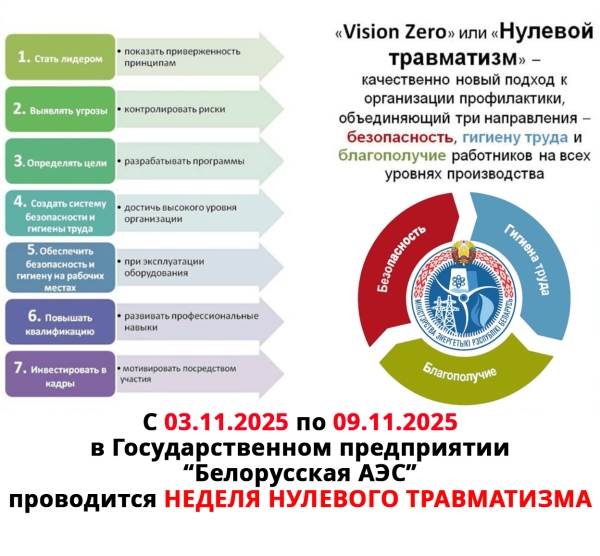 Беларуская АЭС правядзе &quot;Тыдзень нулявога траўматызму&quot; з 3 па 9 лістапада 2025 года